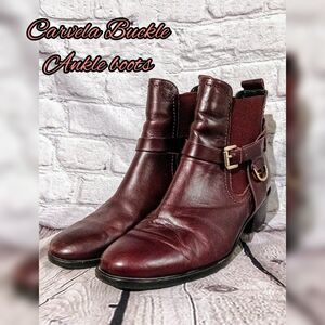 Carvela Saddle Leather Buckle Flat Ankle Boots